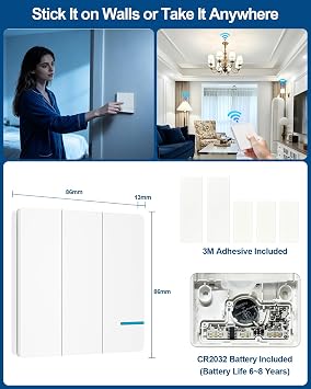 Thinkbee 3-Channel Wireless Light Switch Kit with 3 Receivers for 3 Lights