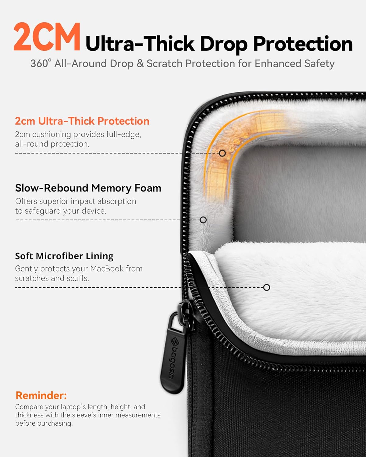 Laptop Sleeve Bag, 15/15.6/16 Inch Laptop Sleeve for MacBook, HP, Dell, Lenovo, Asus with Corner and Edge Protection, Black - Image 3