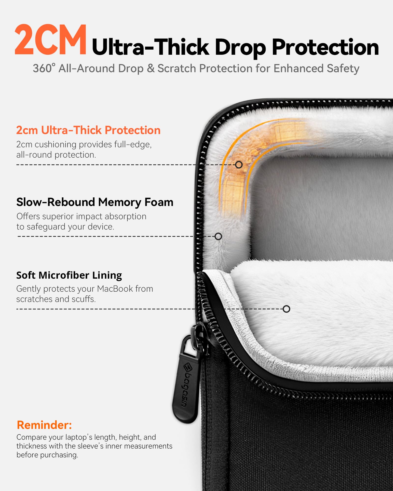 Bagasin Custodia per Laptop 13 Pollici, Sleeve Compatibile con MacBook Air M4 M3 M2 M1 2025–2018 / Pro M2 M1 2025–2016, Borsa Verticale in Poliestere con Tasca – Nero