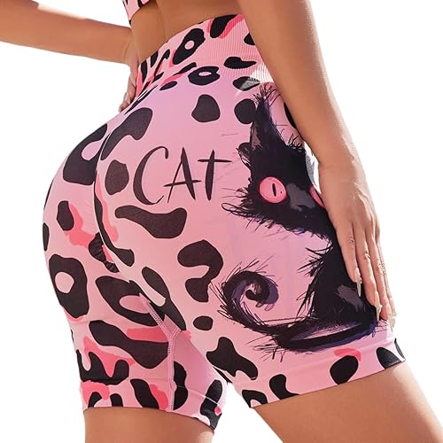 JHSKSL Womens Gym Workout Shorts, 3D Print Scrunch Butt Lifting