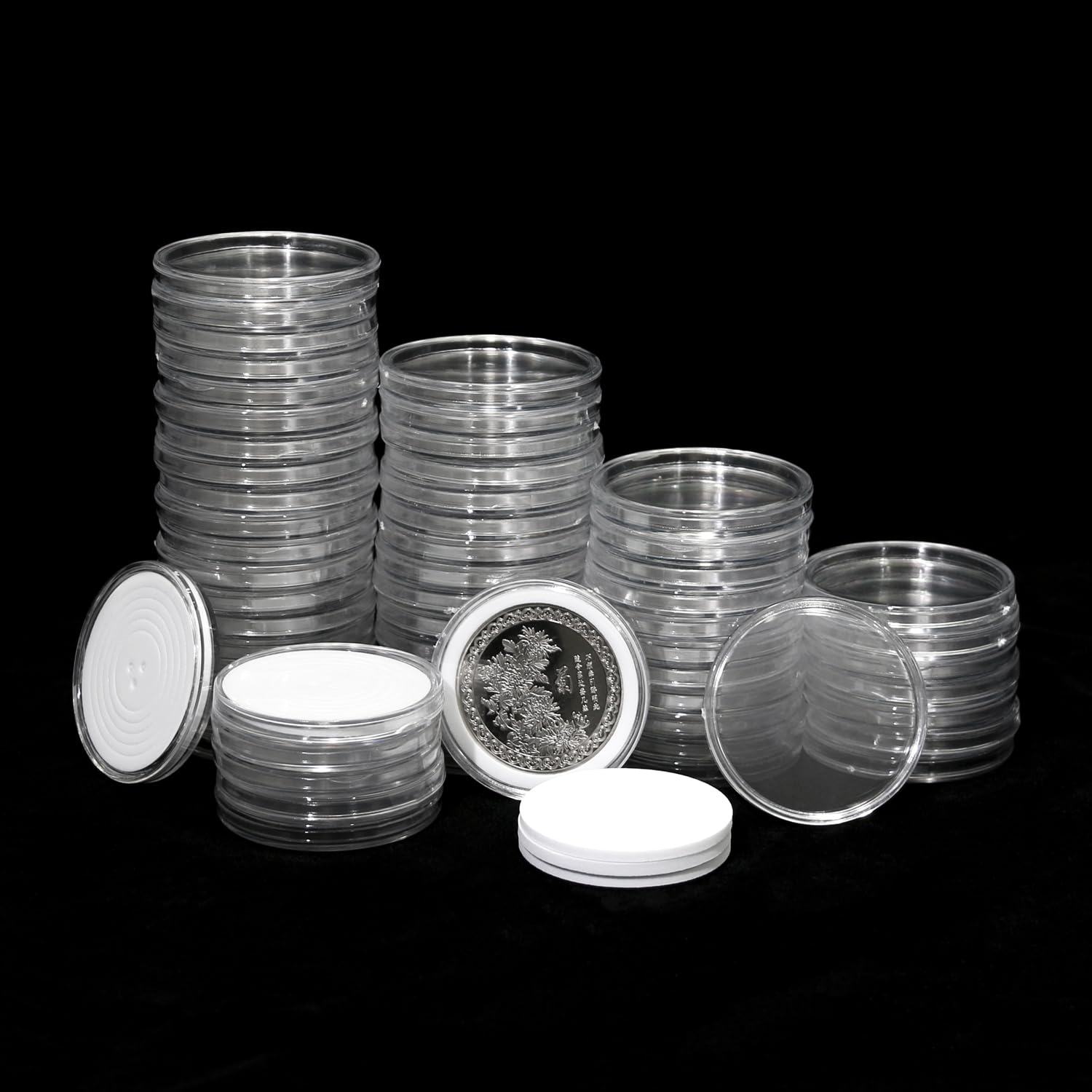 Cápsulas para monedas de plástico transparente redondo para proteger numismática 8