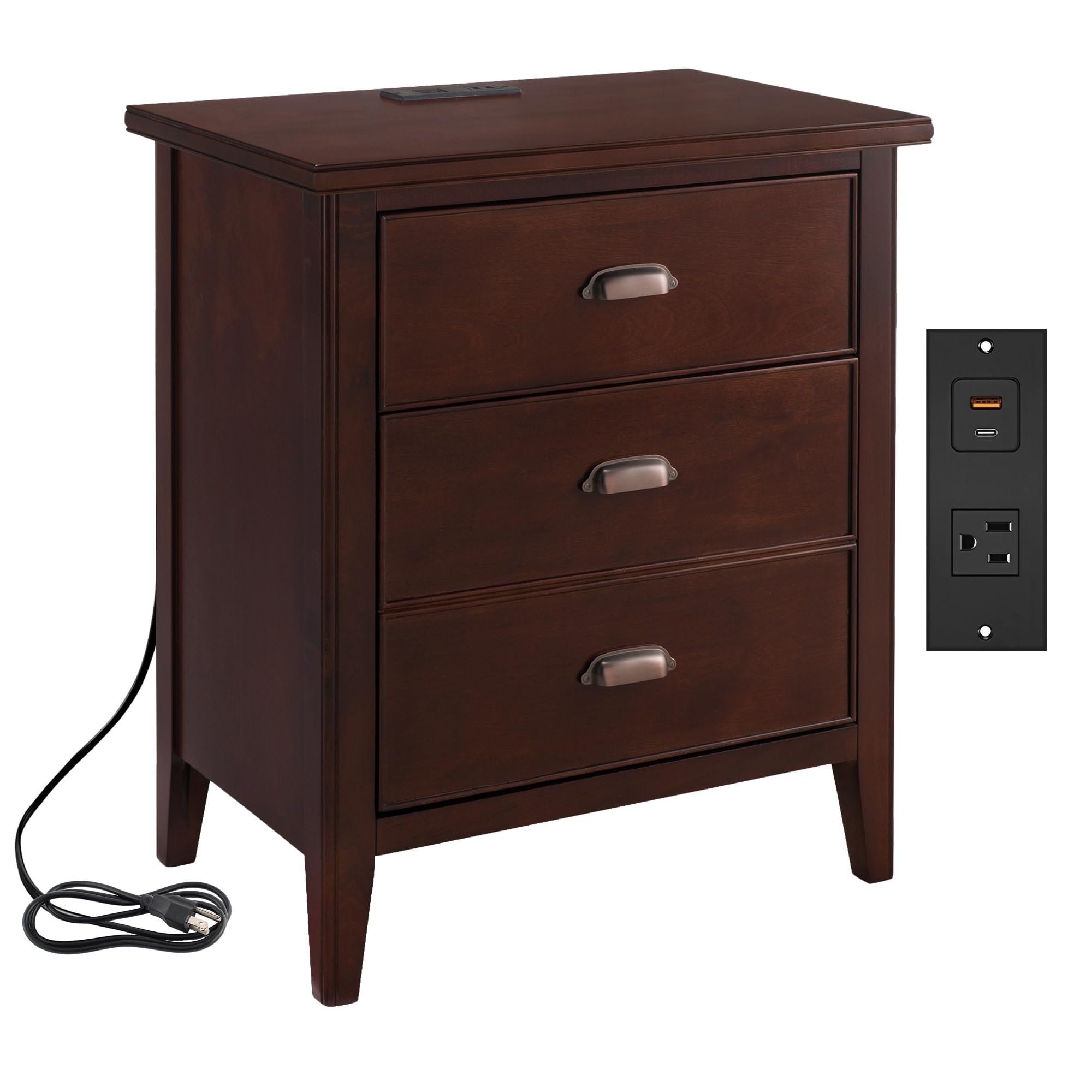 Leick Home Laurent Side Table Nightstand with USB-C Charging Station, Solid Wood, Perfect for Bedrooms, Living Rooms, and Small Spaces, 16"D x 24"W x