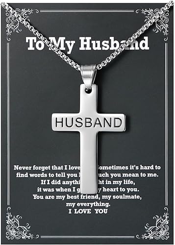 Cross Necklace for Men - To My Husband Cross Pendant Necklace, Valentine's Day B