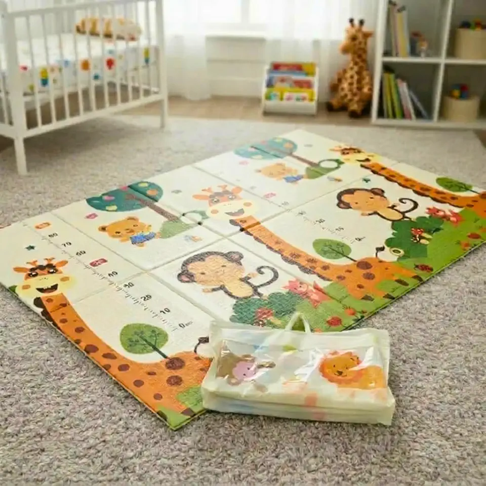 Tapete Tatame Infantil Emborrachado Dobrável Dupla Face Macio Bebê Criança 180x120cm 8mm Estampa Bichos Colorido (Estampa1)