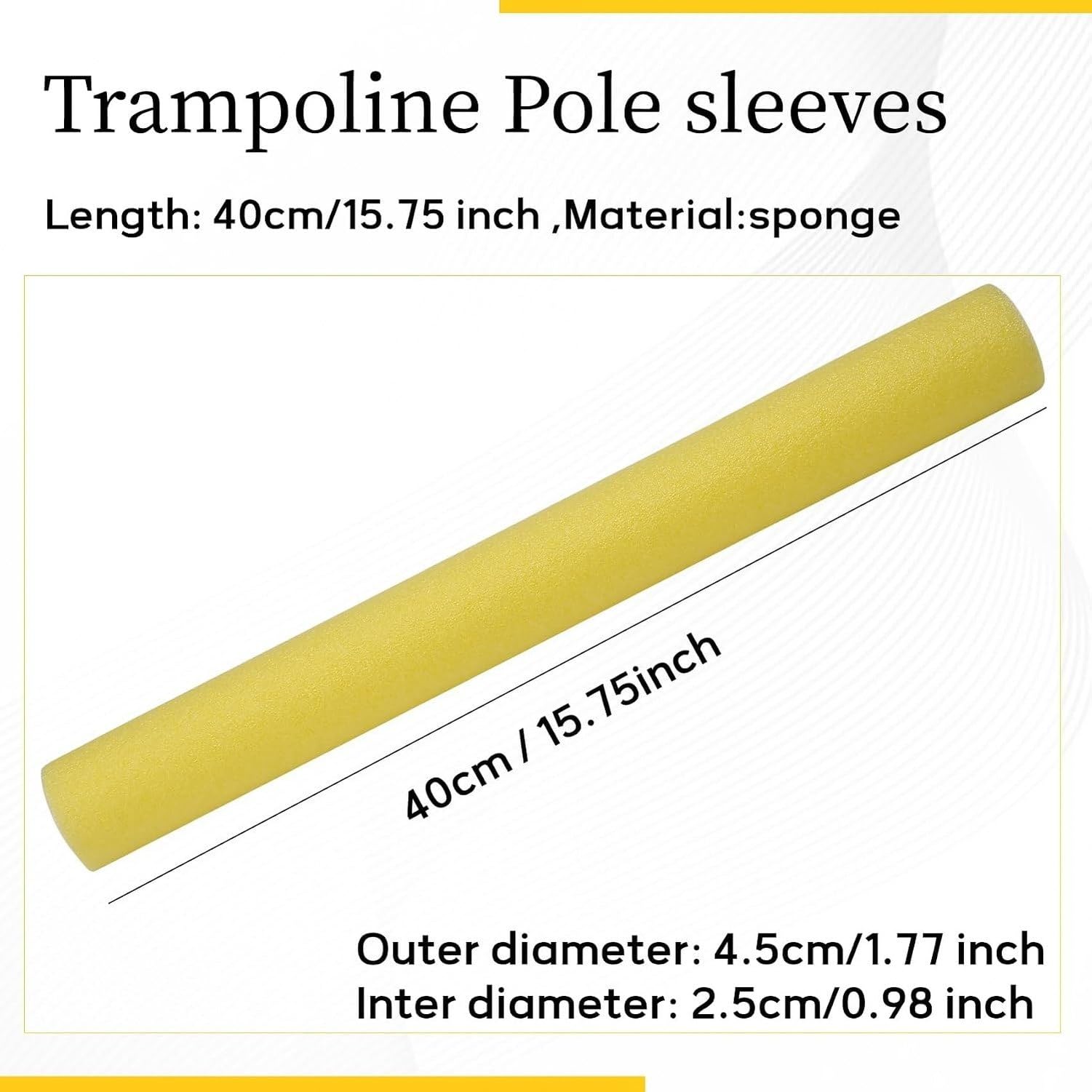 Funda de Espuma para Poste de trampolín, Protector Acolchado, 40 cm de Largo, Material Esponjoso, 4,5 cm de diámetro Exterior, Paquete de 10 Unidades, Yellow