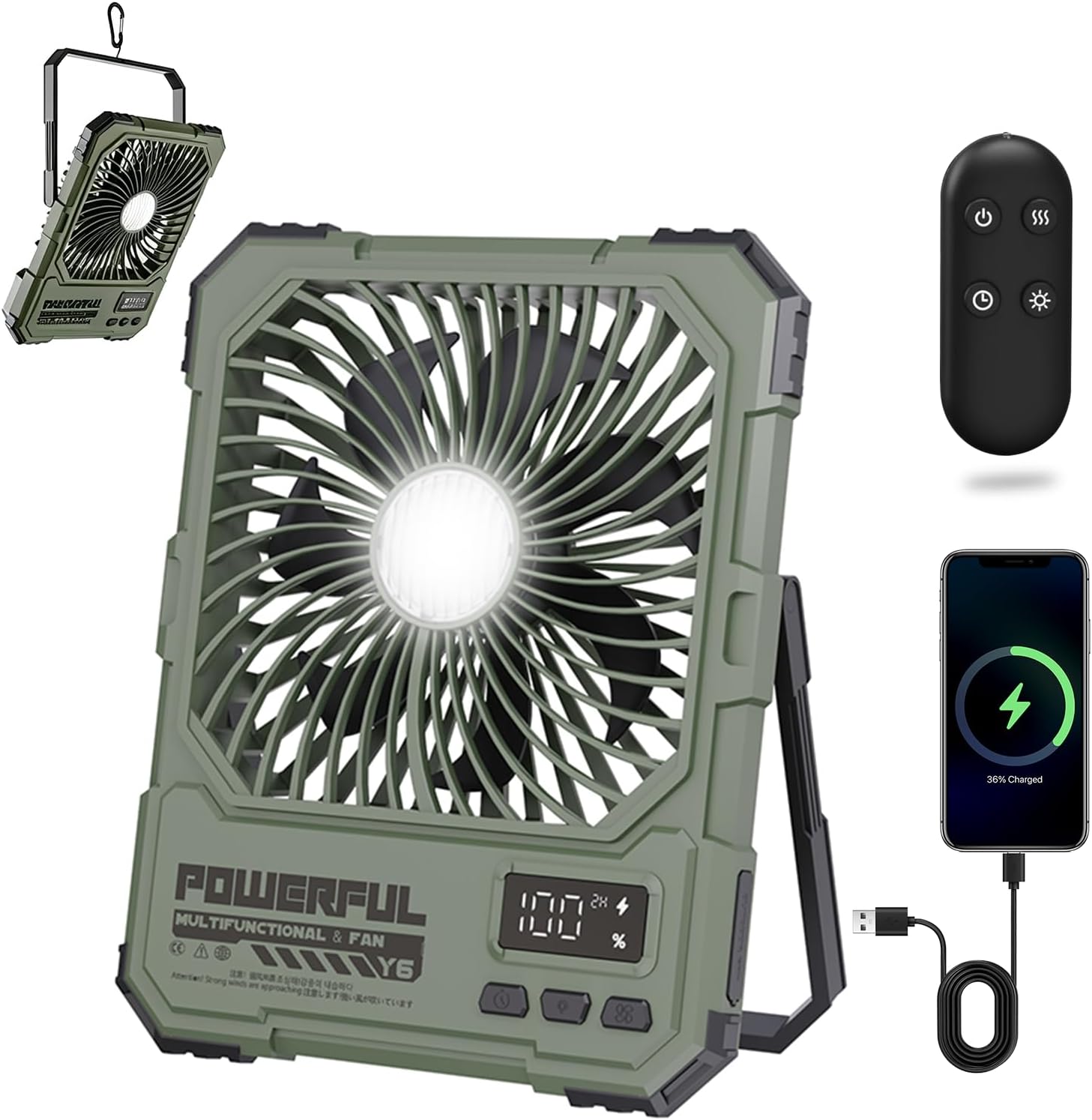 XG.&co Camping Fan with LED Light, 20000mAh Rechargeable Portable Fan, 6-Inch Tent Fan with Remote Control, Hook & Power Bank, 18-85H Ultra-Thin Foldable Fan for Camping, RV, Outdoor Travel