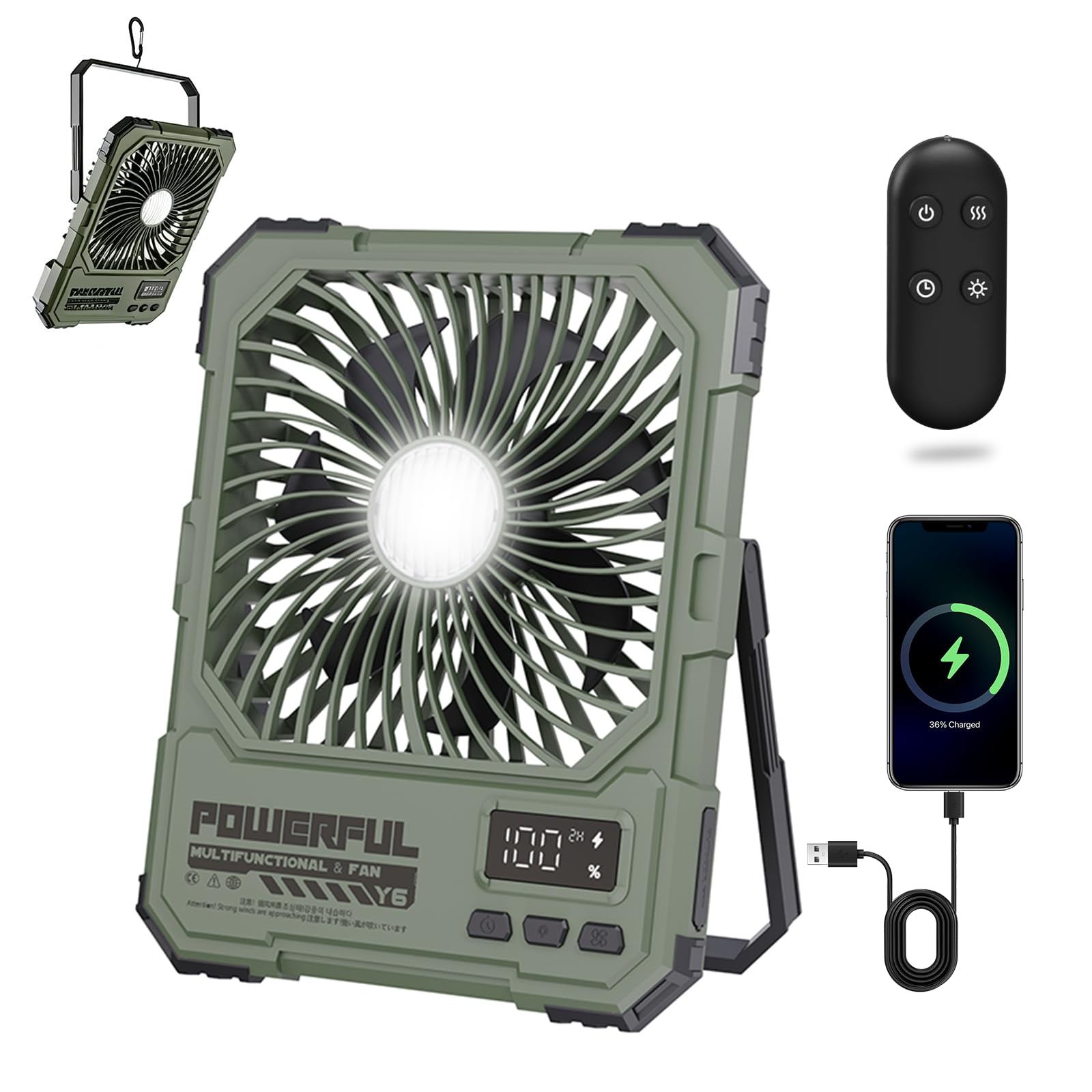 XG.&amp;co Camping Fan with LED Light, 20000mAh Rechargeable Portable Fan, 6-Inch Tent Fan with Remote Control, Hook &amp; Power Bank, 18-85H Ultra-Thin Foldable Fan for Camping, RV, Outdoor Travel
