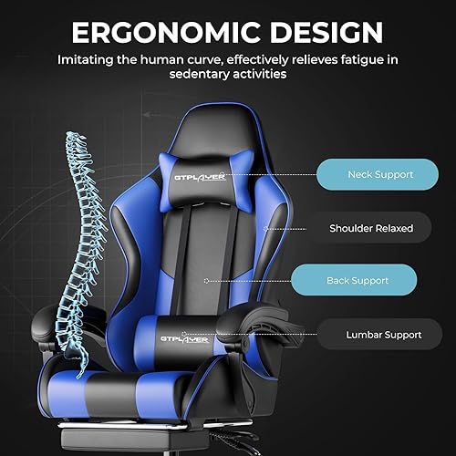 Vista 5 de GTPLAYER Silla para videojuegos, silla de computadora con reposapiés y soporte lumbar, silla de juego ajustable en altura con asiento giratorio