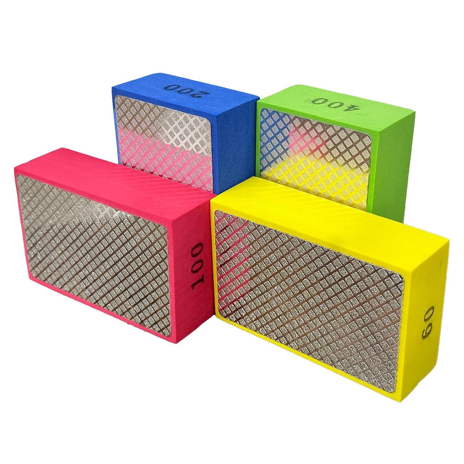 Hand Diamond Polishing Pads, Diamond Sanding Blocks,Tile Polishing Pad Grit Sanding Kit for Porcelain, Concrete Stone Marble Ceramic Grinding Trimming (4)