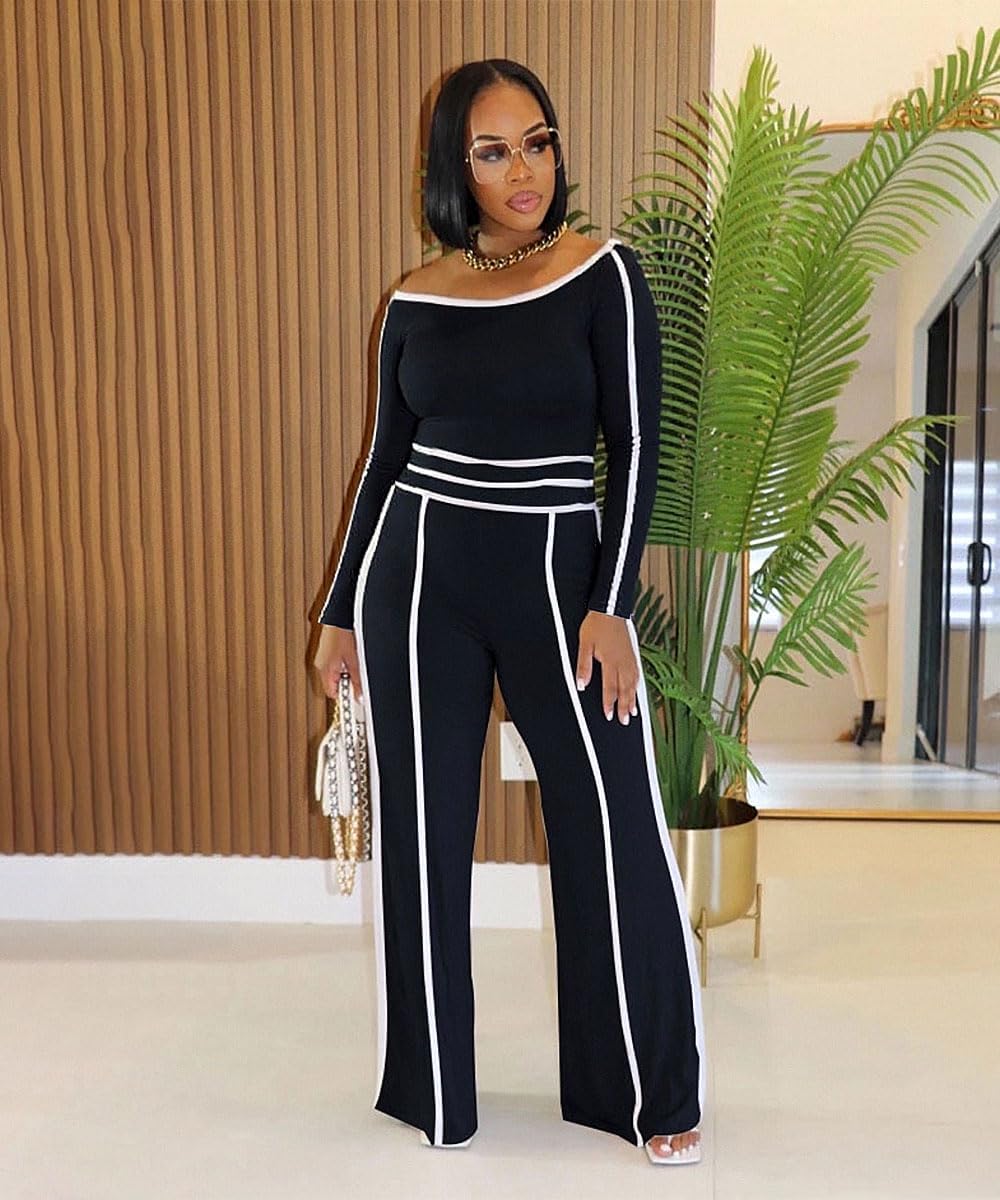 knowfashionstyle Two Piece Sets For Women Going Out Outfits Sexy Casual Sleeveless Crop Tops Off Shoulder Wide Leg Pants Set - Image 4