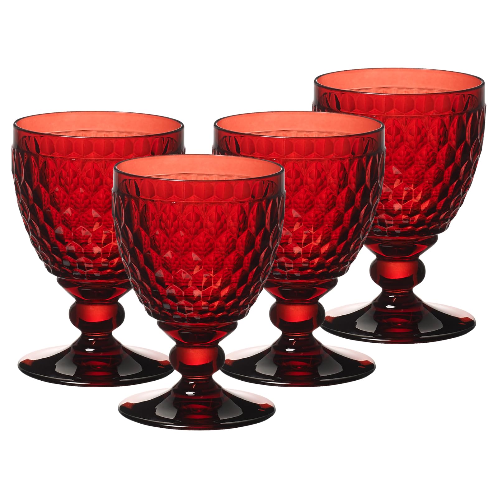Villeroy & Boch Boston - Juego de 4 copas de vino tinto de color rojo, 310 ml, diseño facetado, para vino tinto, apto para lavavajillas, color rojo