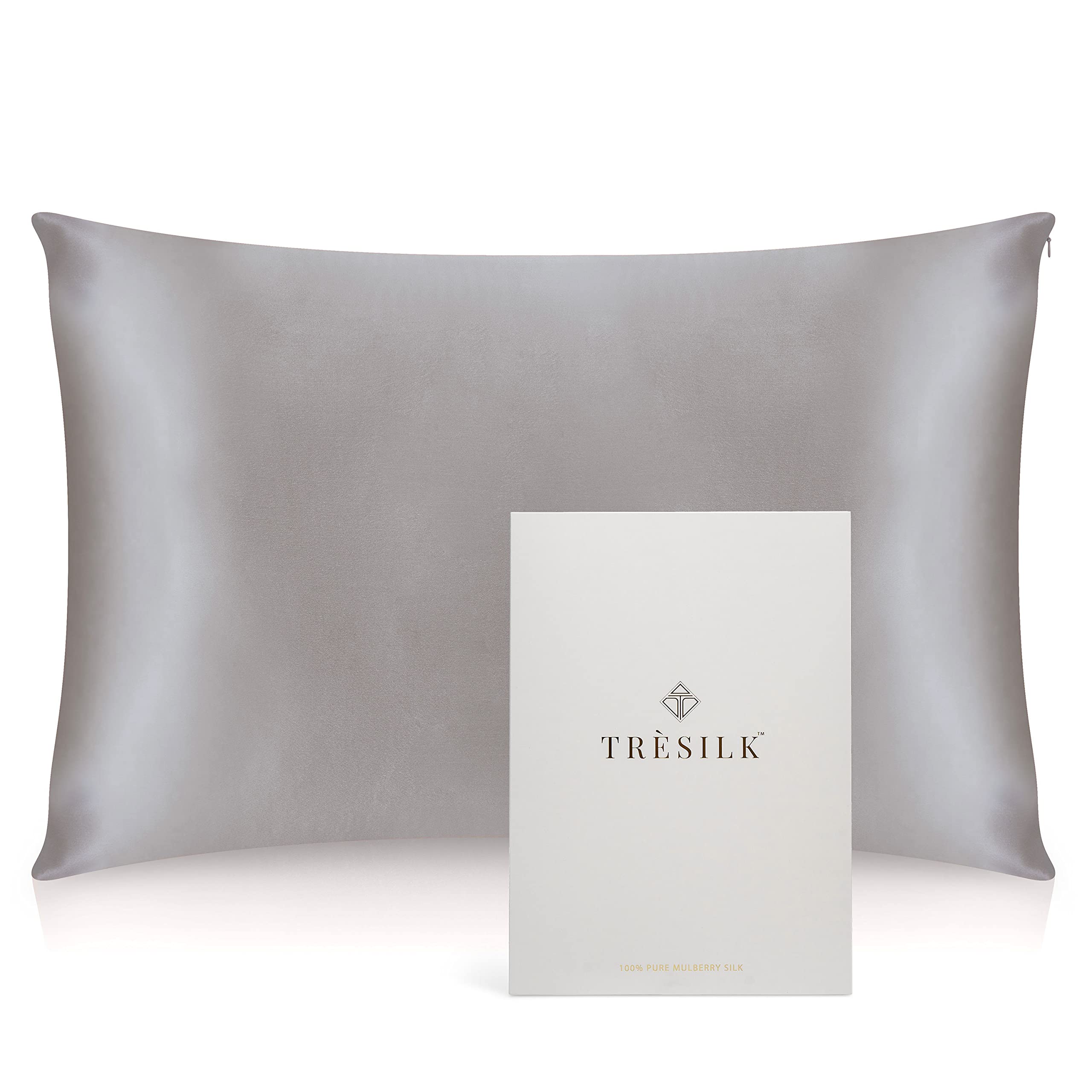 Trèsilk Gray 22 Momme 100% Mulberry Silk Pillowcase Cover (50X75cm 1 Piece) For Hair And Skin Hidden Zipper Naturally Hypoallergenic Both Sides (Gray)
