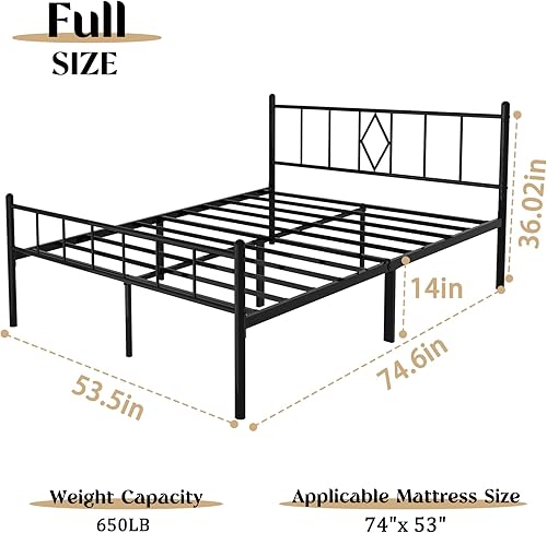 Vista 2 de Base de cama de tamaño matrimonial de 14 pulgadas con plataforma de metal con cabecero, marco de cama matrimonial resistente, no necesita somier