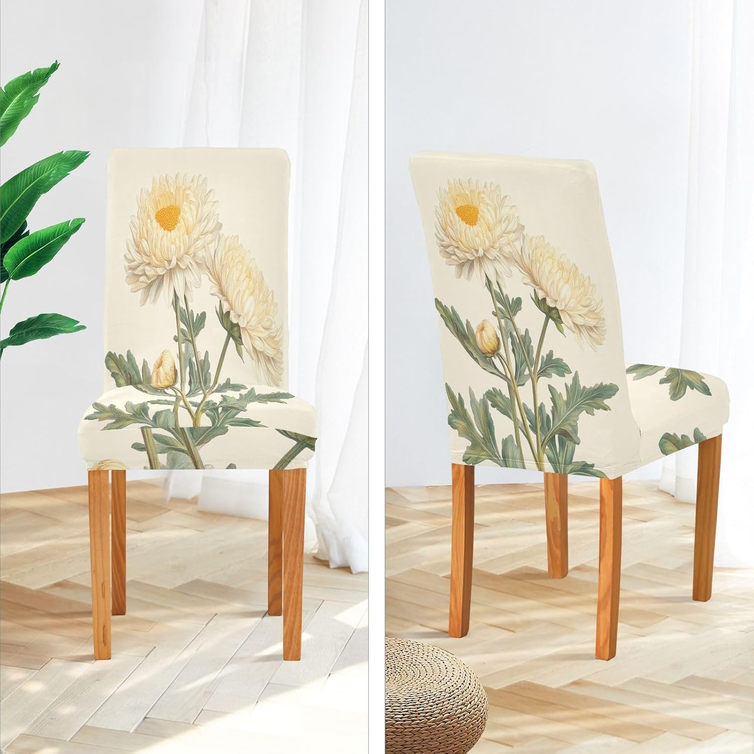 ALAZA Chair Covers for Dining Room, Daisy Plants Flowers Stretch Chair Cover Sets Chair Protector Removable Washable for Ktichen Restaurant Hotel