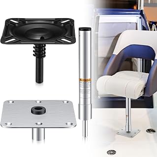 Tallew 1 Set Boat Seat Base with 3/4" Pedestal Kit, Includes 15" High Seat Post and Black E-Coated Mount, 7" Stainless Steel Threaded Base Plate Compatible with Most Ships
