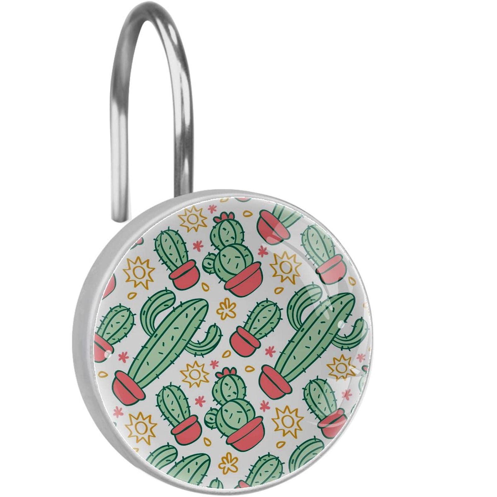 Crochets rideau de douche acier inoxydable lot de 12 anneaux cactus décoratifs pour salle de bain