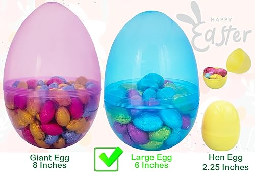 Miniatura 7 de The Dreidel Company Huevos de Pascua rellenables Jumbo de 6 pulgadas translúcidos (paquete de 6) huevos de Pascua de plástico coloridos, se mantiene