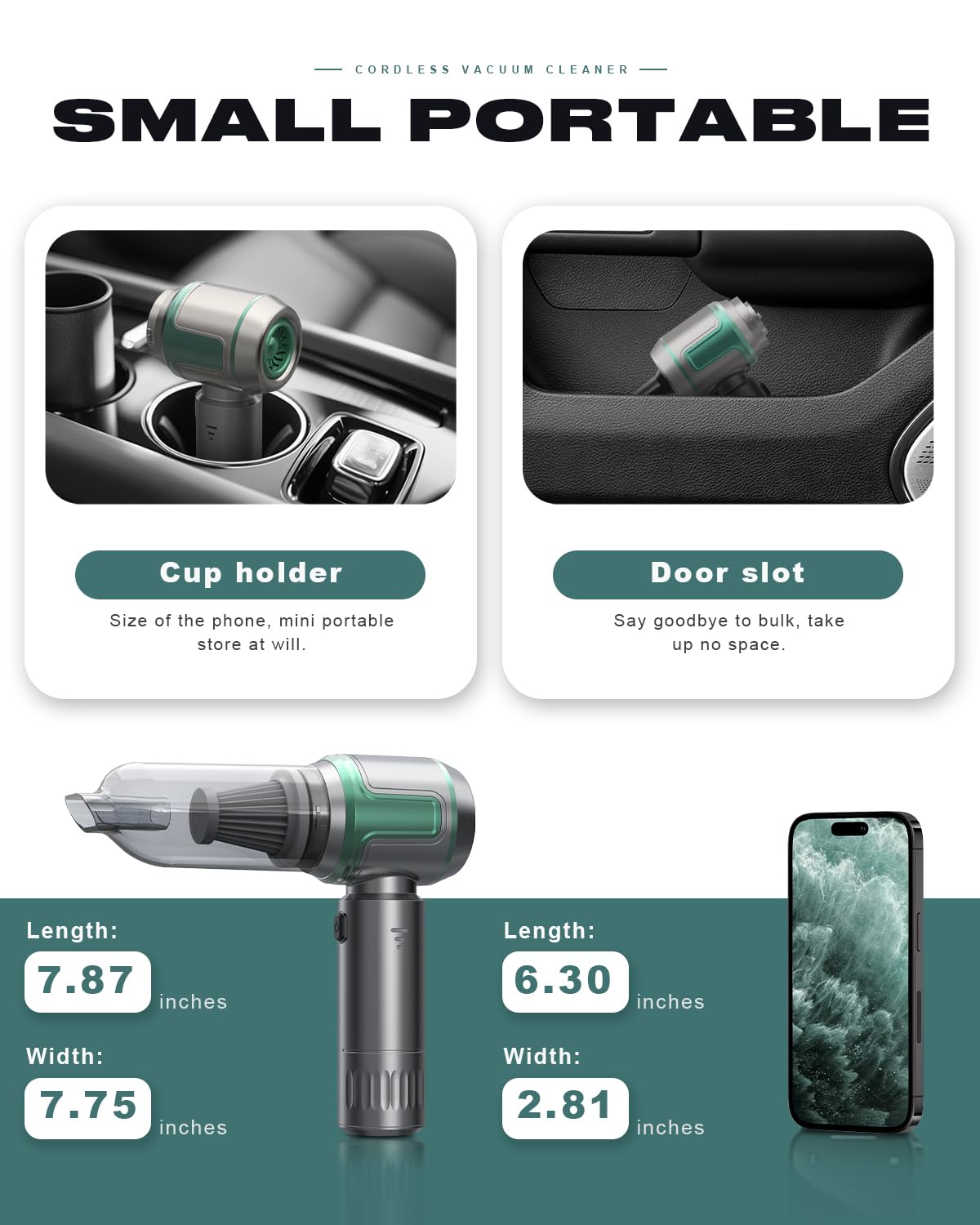 Aspiradora De Mano Recargable 26000 Pa - Potente Y Portátil Para Coche, Hogar Y Oficina (Verde)