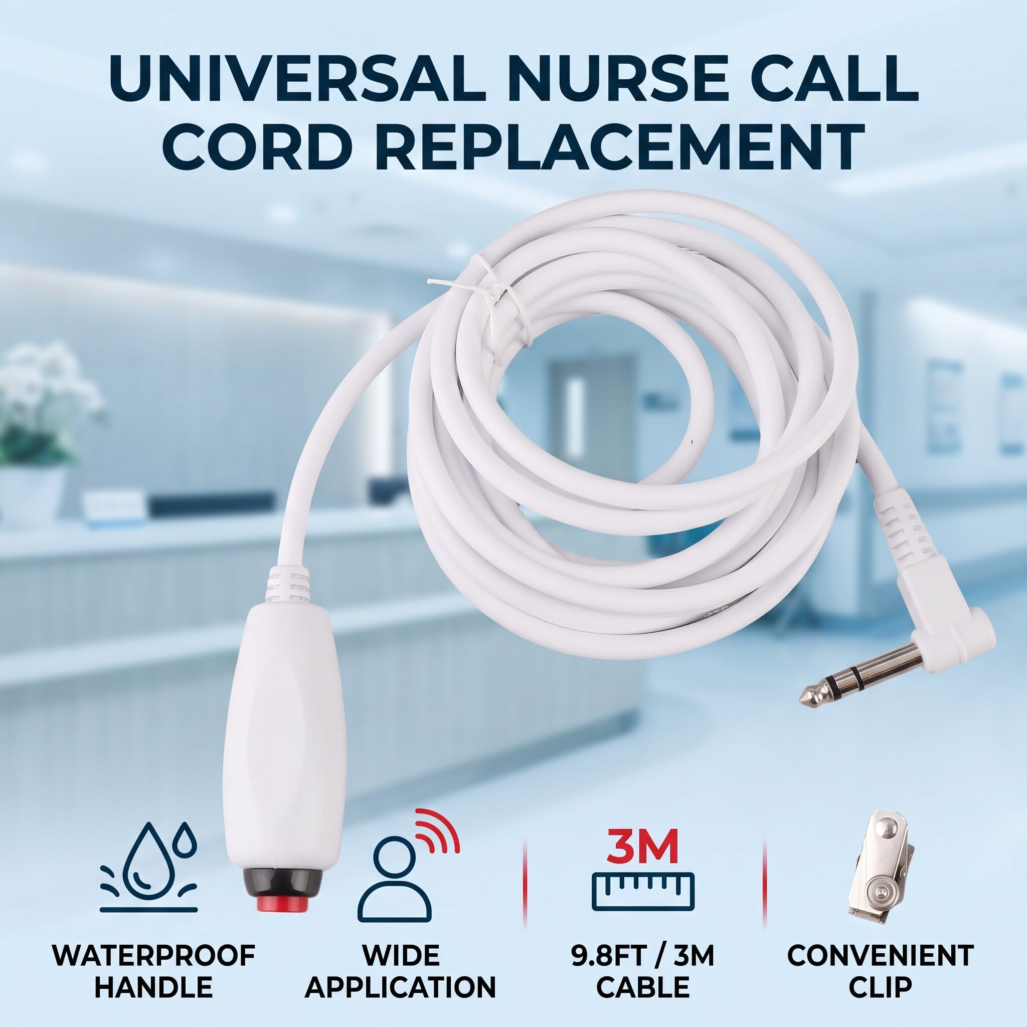 Câble d'Appel Infirmier Universel avec Bouton d'urgence, Interface 6,35mm, Compatible avec Système d'Appel Intercall