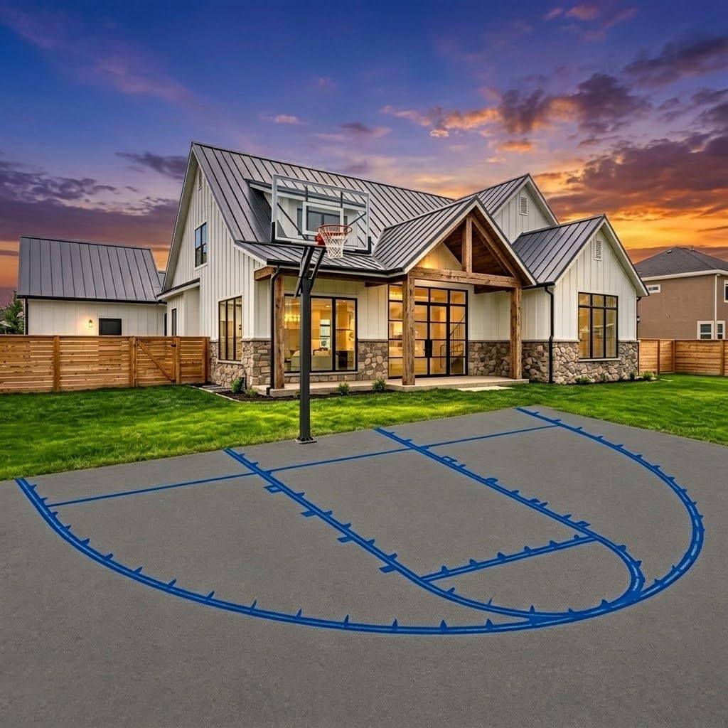Basketball Court Marking Kit Basketball Court Stencil Template | Driveway basketball court marking DIY tool. Professional basketball court stencil set for concrete. Easy layout setup.