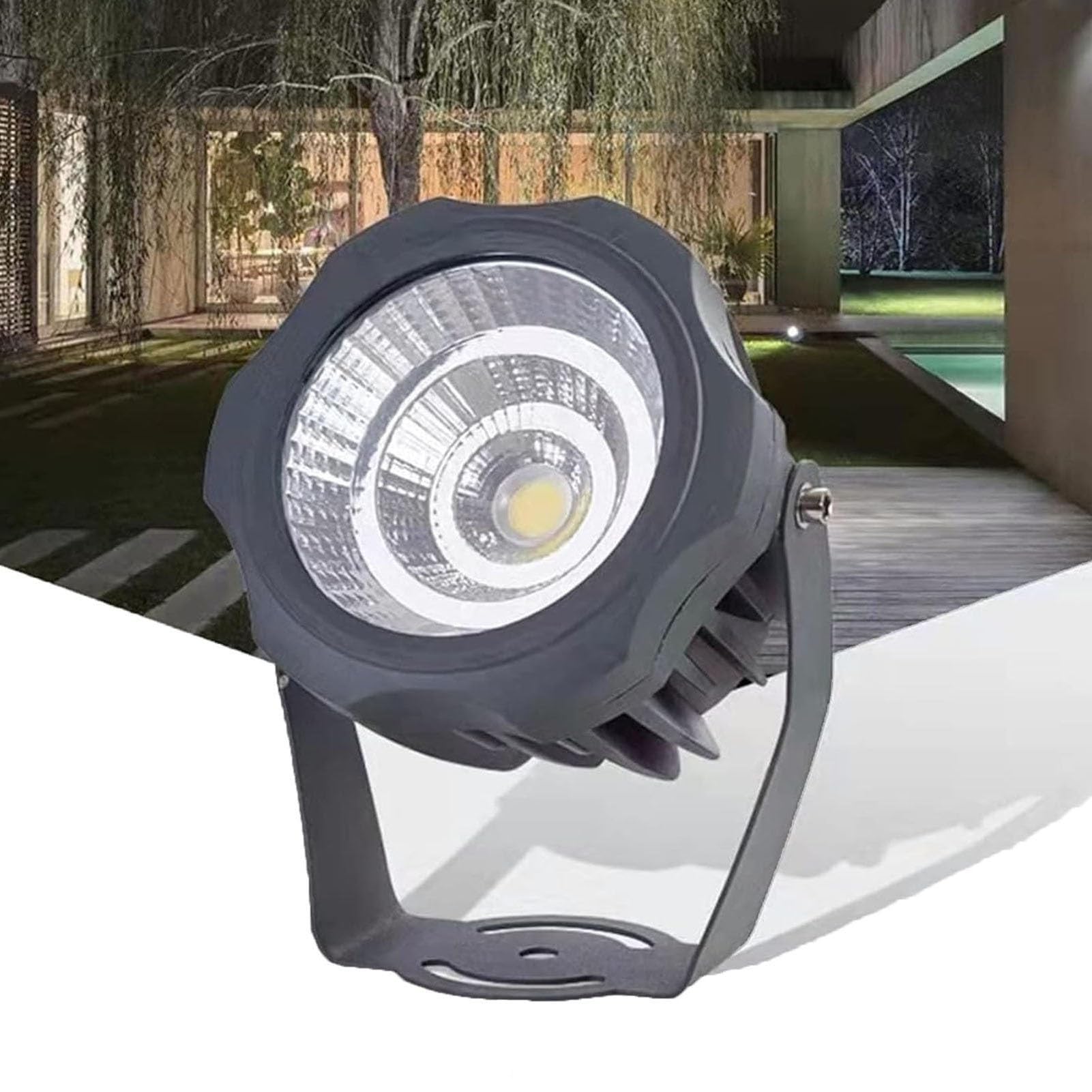 Focos LED - Reflectores LED De Largo Alcance, Luces COB Redondas Para Árboles De Exterior, Lámpara De Paisaje Con Ángulo Ajustable Y Resistente Al Agua IP65, Para Publicidad/paredes/edificios(White,30