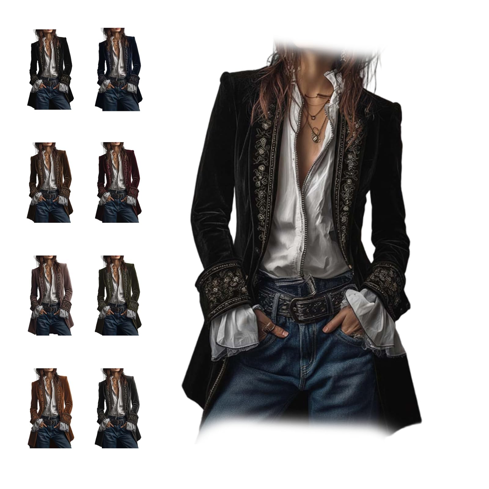 Velvet Blazer Jackets for Women Womens Pirate Jacket Vintage Renaissance Lace Velvet Pirate Jacket Long Victorian Coat