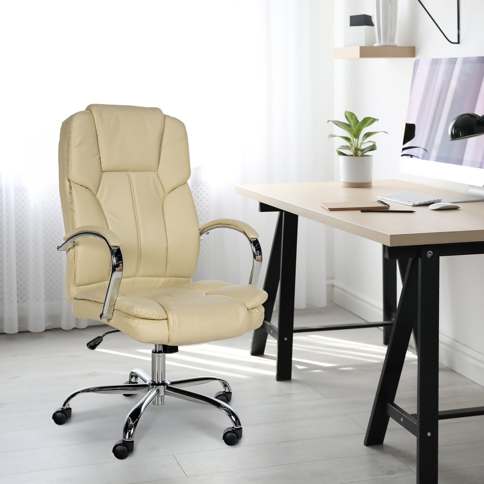 CLP Chaise de Bureau Ergonomique BIG Xanthos I Confort XXL avec Fonction Bascule et accoudoirs I Réglable avec revętement en Similicuir, Charge maximale 210 kg, Couleur:crčme