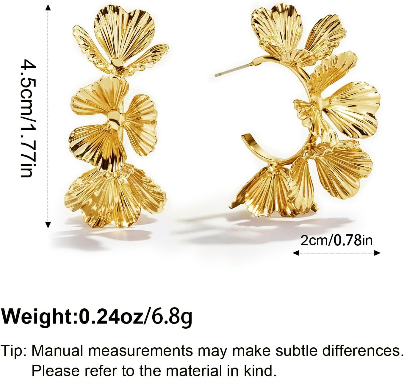 Chunky Flower Hoop Earrings for Women 14K Gold Plated Boho Hoops Hypoallergenic Dangling Big Floral Earrings Trendy Jewelry Gifts - Image 5