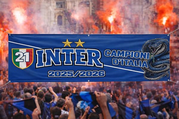 Banner Striscione con Occhielli In PVC per esterno Celebrativo Interisti 21° Scudetto 2026 Campione D'Italia, STAMPA PROFESSIONALE Tifosi Nerazzurri Ultras Calcio Sport Beneamata (100x75 cm) - 4