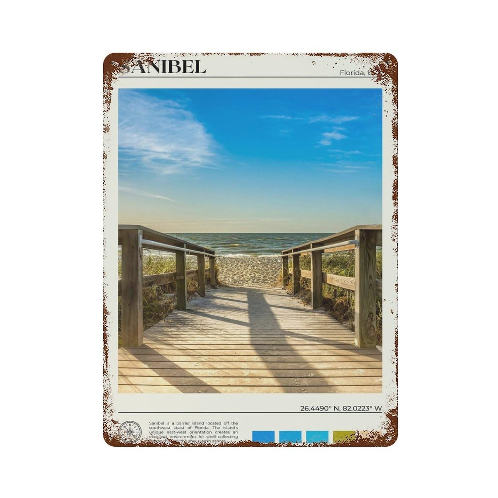 xiaoxiaoshen Real Photo Sanibel Decor Florida Wall Decor Art Metal Tin Poster Modern Home Decor Art Home Bar Shop Decorations Vintage Sign 40x30cm