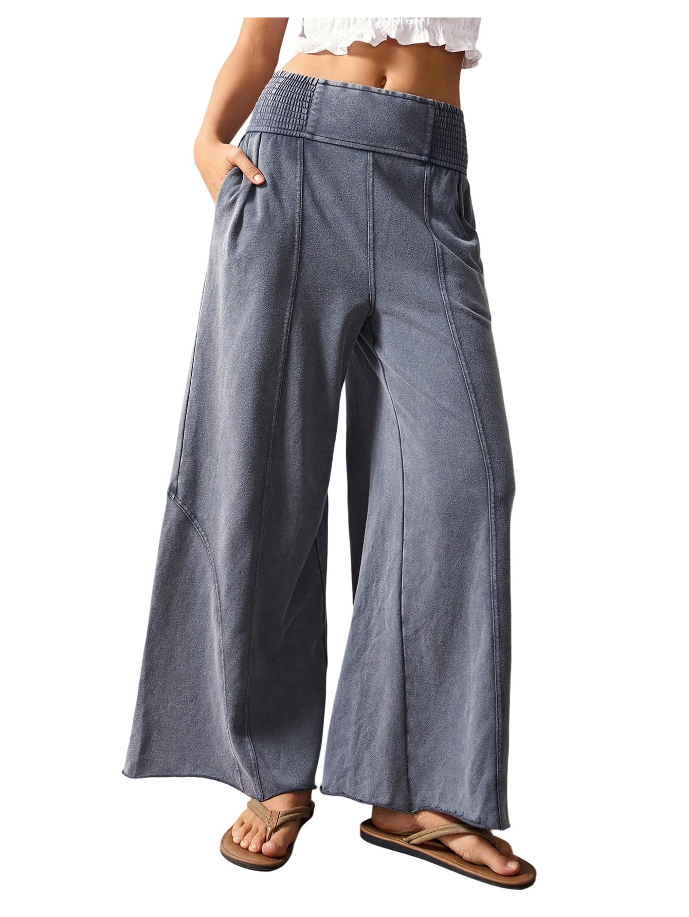 SOLY HUX Womens Wide Leg Baggy Pants Dressy Casual High Elastic Waist Trousers with Pockets