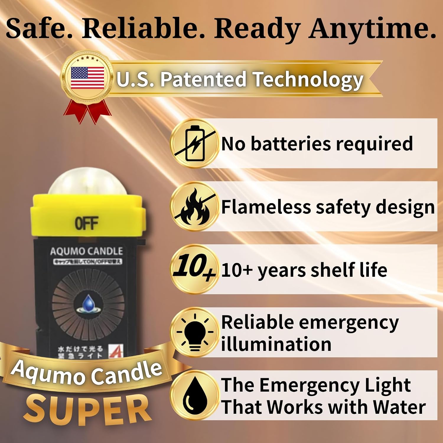 Super Water-Activated Emergency Lantern, No-Battery LED Light for Power Outage & Emergency Preparedness, 3 Pack