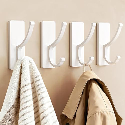 Miniatura 12 de pickpiff Ganchos adhesivos de pared con tira, sin residuos, fáciles de quitar, gancho para toallas pegajoso fuerte y resistente, paquete de 4