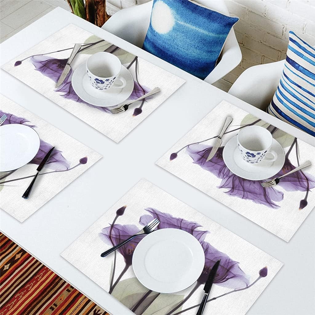 Set of 4/6 Table Mats Purple Floral Print Table Napkins Kitchen Accessories Home Party Decoration Placemats/387 (Colour: Purple Size: 6 PCS)