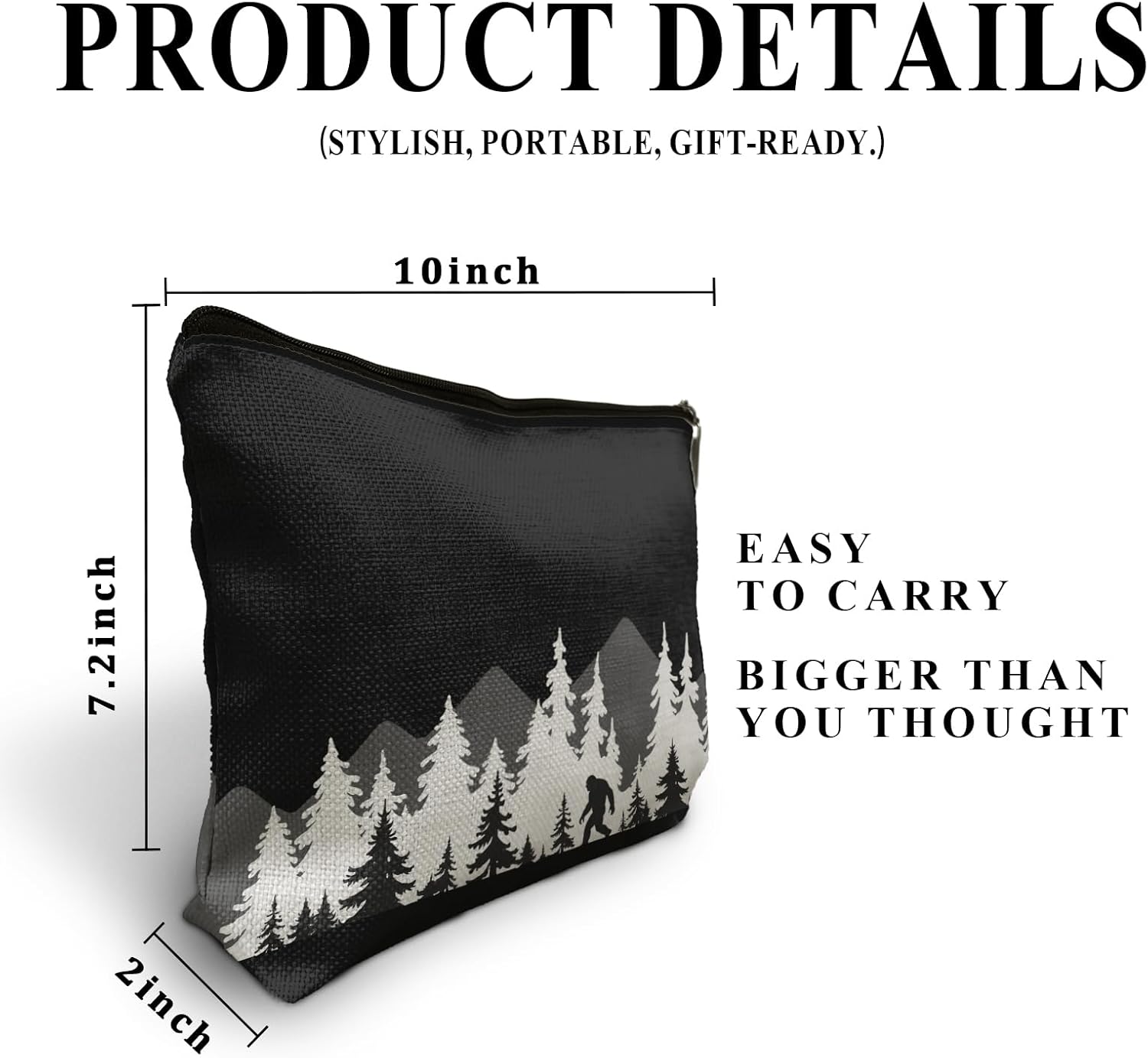 Bigfoot Camping Makeup Bag, Sasquatch Gifts Cosmetic Bags for Women, Gifts for Camping Hiking Lovers, Vintage Forest Bigfoot Makeup Zipper Pouch - Image 6