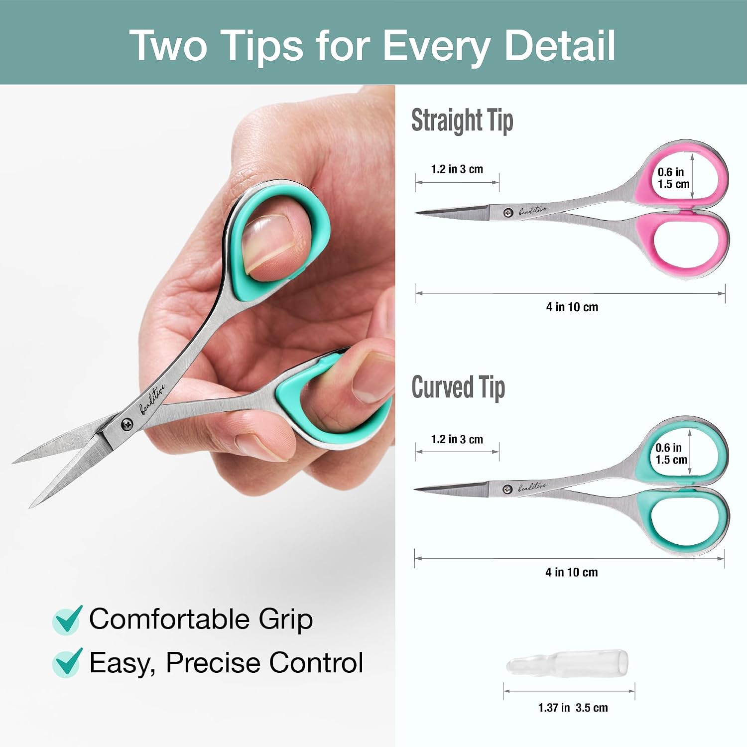 Beaditive Sewing and Embroidery Scissors Set (2 Pc.) Curved and Straight, Sharp, Stainless-Steel Design | Precision Tips, Ergonomic Rubber Handle Grip | Small, Compact DIY Use (1 Curved, 1 Straight) image 4