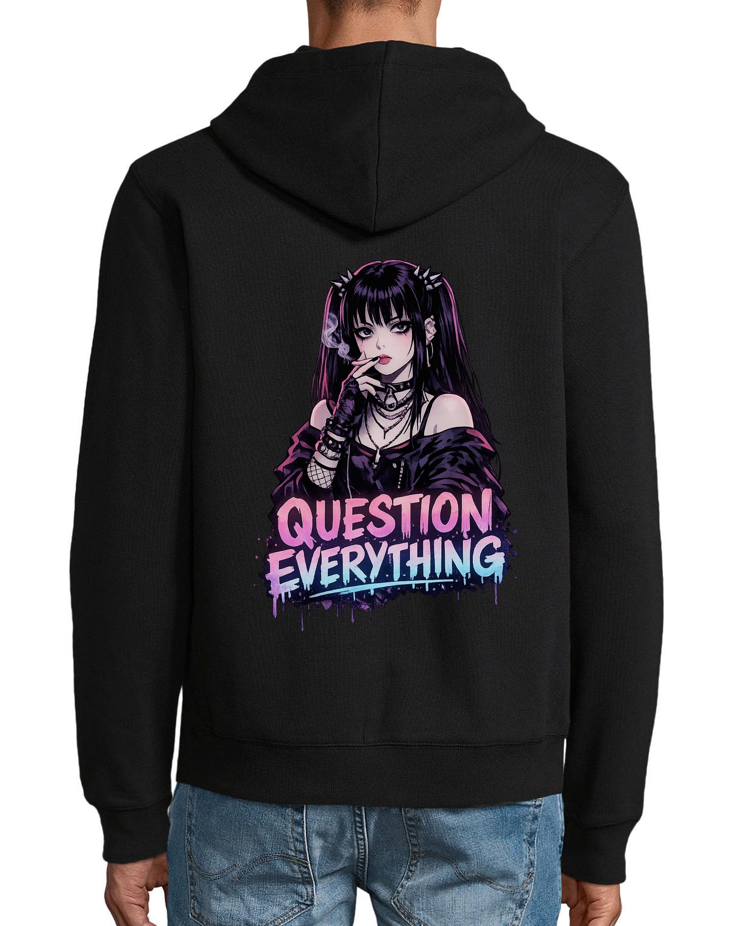 Gothic Girl with Questioning Attitude - Sudadera con capucha de mezcla de algodón con cremallera, color negro