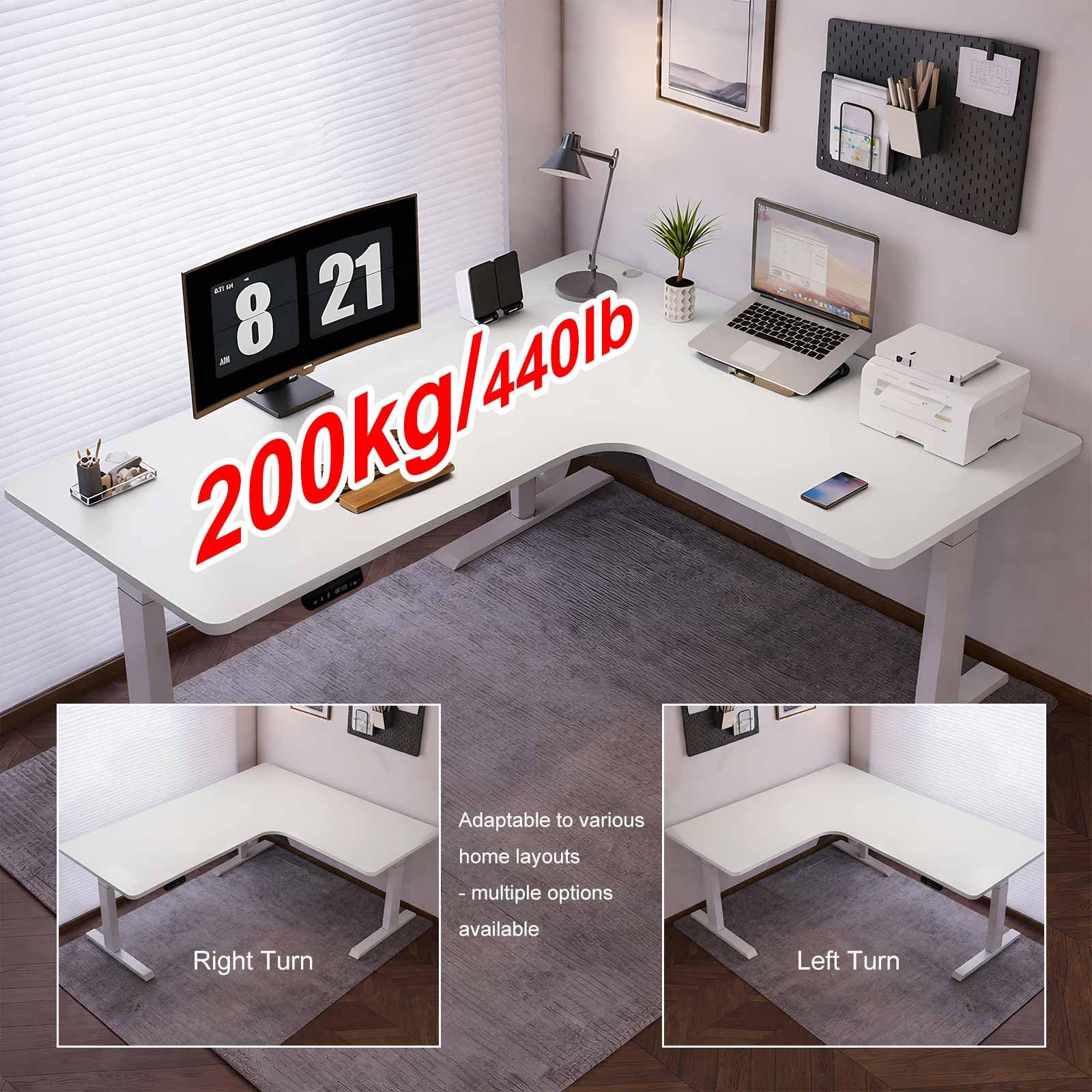 Scrivania Elettrica a L Regolabile in Altezza – Scrivania Angolare Ergonomica per Home Office, Scrivania Computer Sit-Stand,White/Left,180 * 120cm
