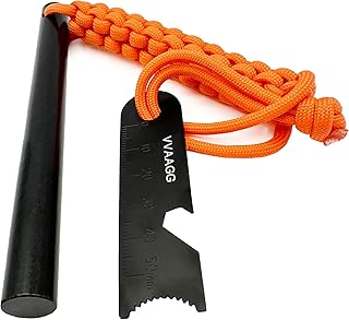 VVAAGG Flint and Steel Fire Starter Kit Survivor, 3/8" 1/2 inch Ferro Rods and Magnesium Rods with Paracord Handle