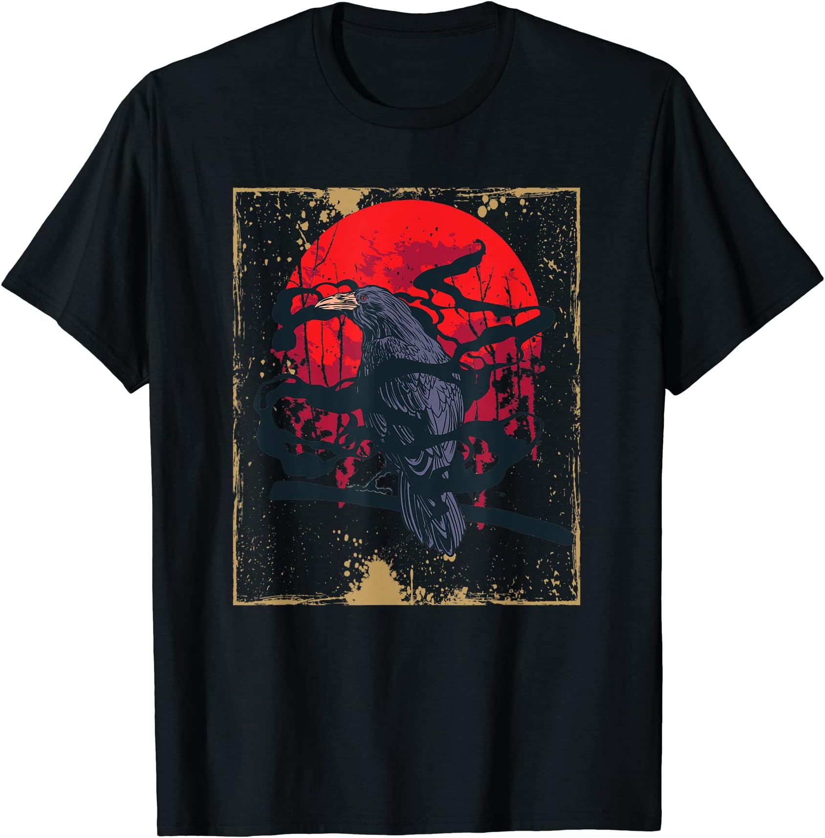 Gothic Raven Red Moon Black Crow T-Shirt