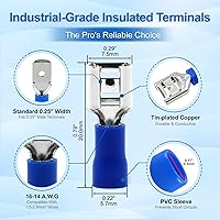 Vista 2 de Baomain 200 paquetes de terminales de pala hembra de desconexión rápida de 1/4", 16-14 AWG 6.3mm (0.25 pulgadas), conectores de crimpado aislados