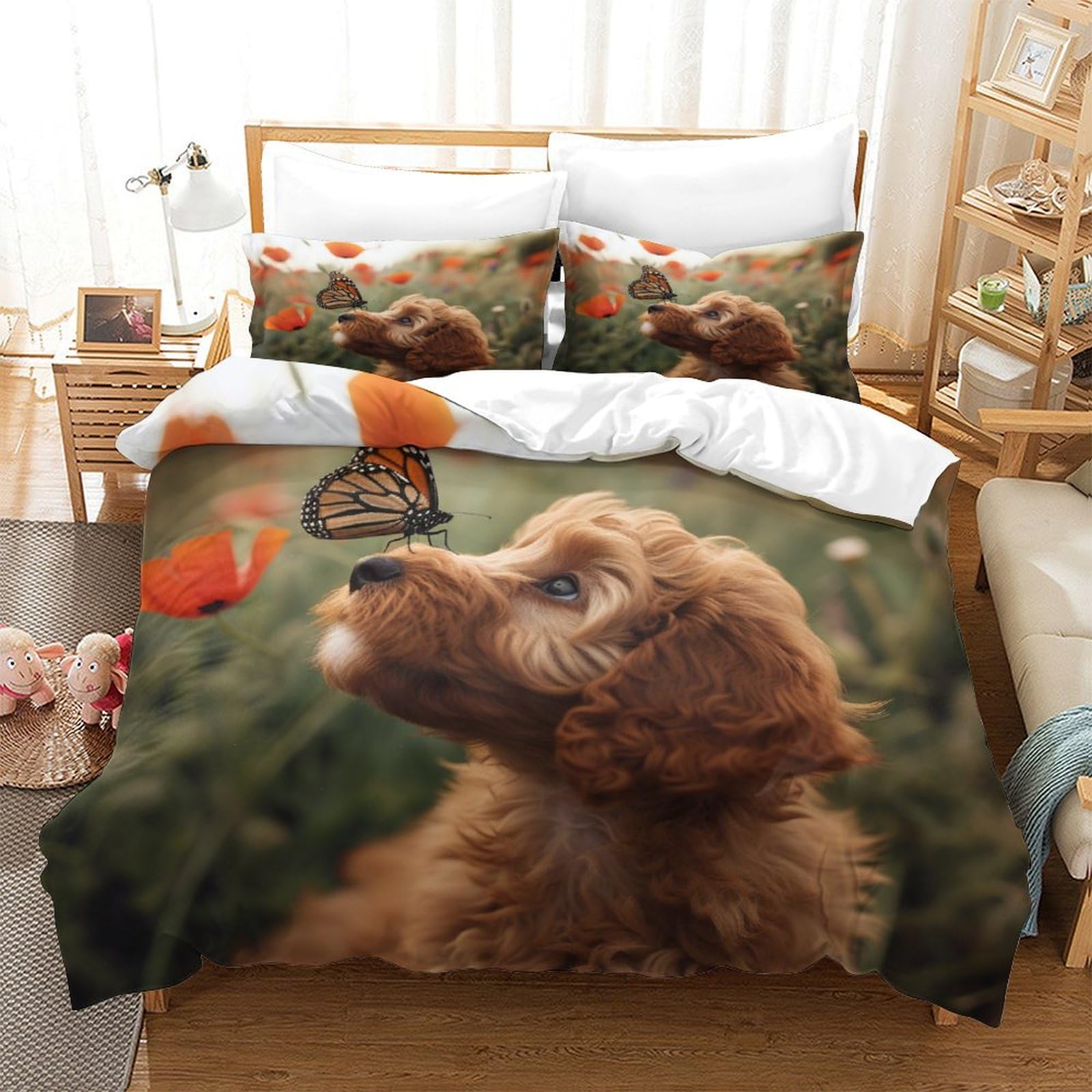 XPASHIQWC 3D Printed Cockapoo Bedding Set Microfiber Cute Dog with Zipper Closure,Soft Microfiber Quilt Cover Single Bedroom Dorm Decor King（220x240cm）