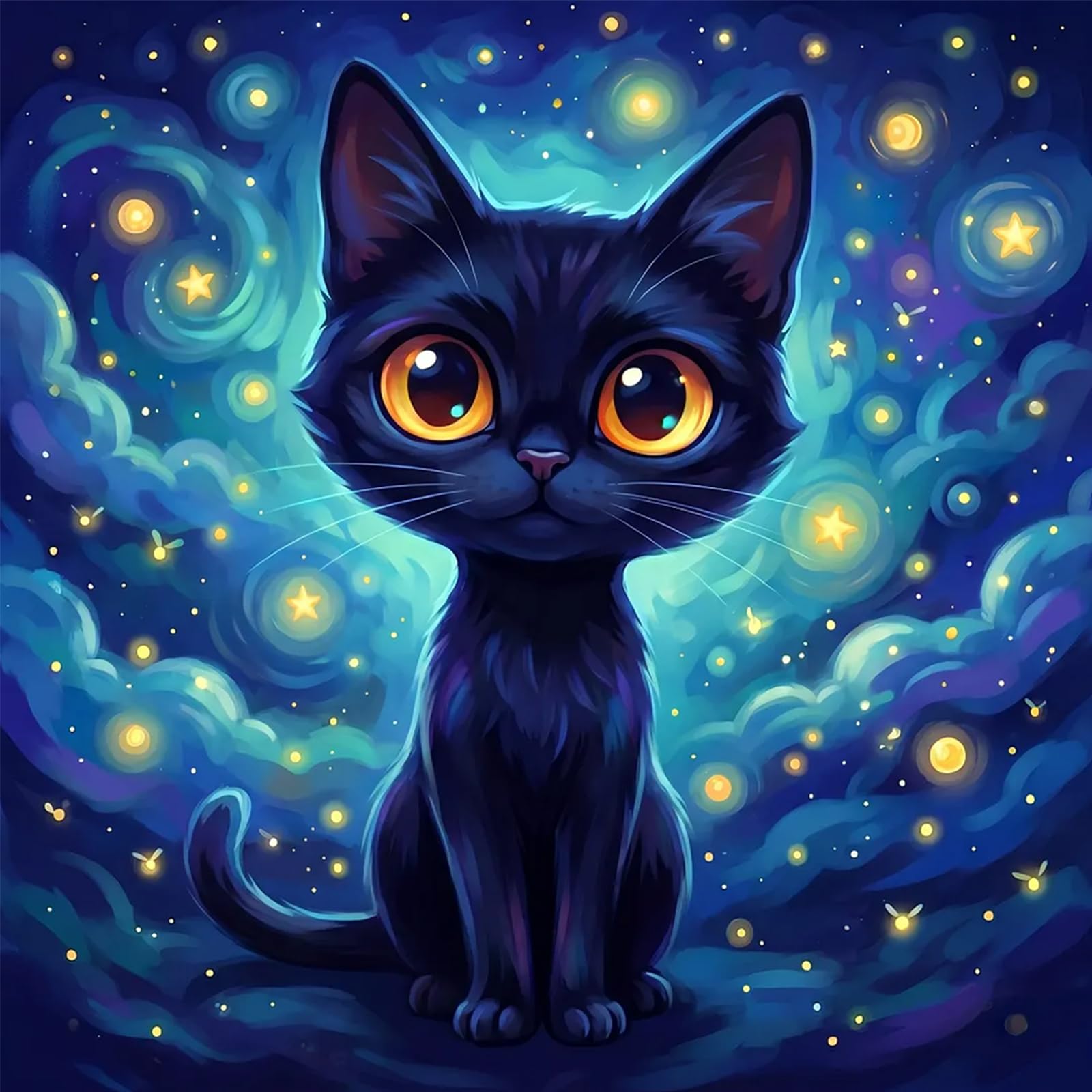 POETRYDRAW Black Cat Full DIY 5D Round Drill Gem Art Diamond Art Painting Kits 15.75x15.75 in Diamond Art Kits for Adults/Beginners Gift Idea Home Decor (Black cat)