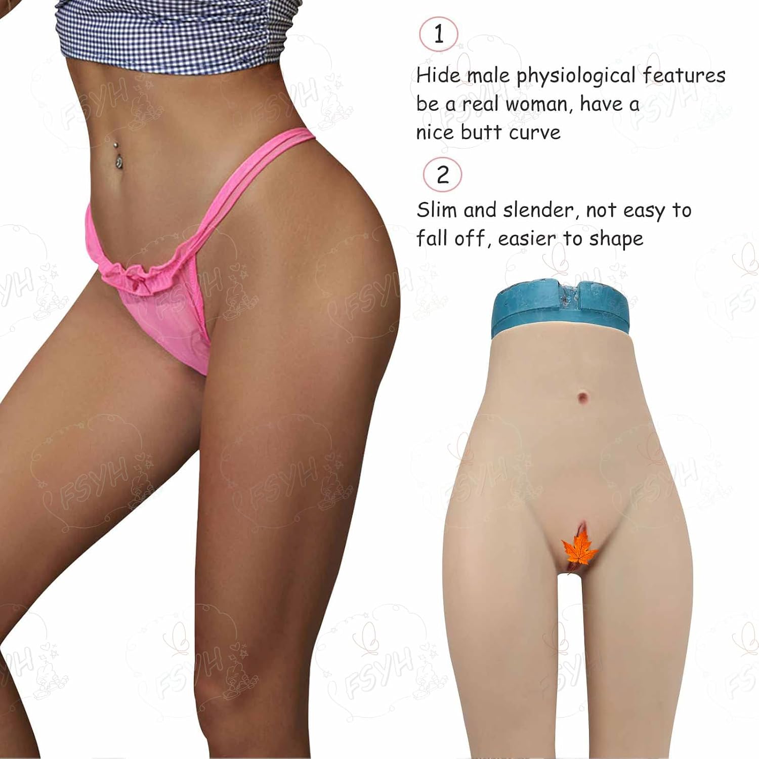 Half-Length Silicone Fake Vagina Pants Realistic Butt Lifter Shaper Hip Enhancer Underwear for Crossdresser