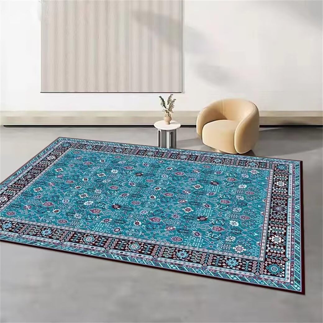 Tapis de chambre fille 120x190 cm au motif floral bleu pastel pour deco salon