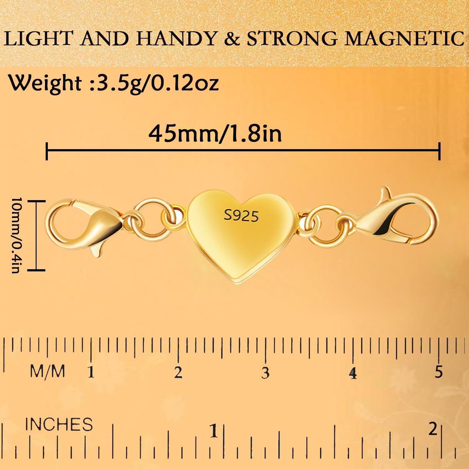 925 Silver Heart-Shaped Magnetic Necklace Clasps and Closures, Magnetic Clasp Converter for Jewelry Making Supplies,Chain Extender Connector for Necklace Bracelet (4pcs Silvery)