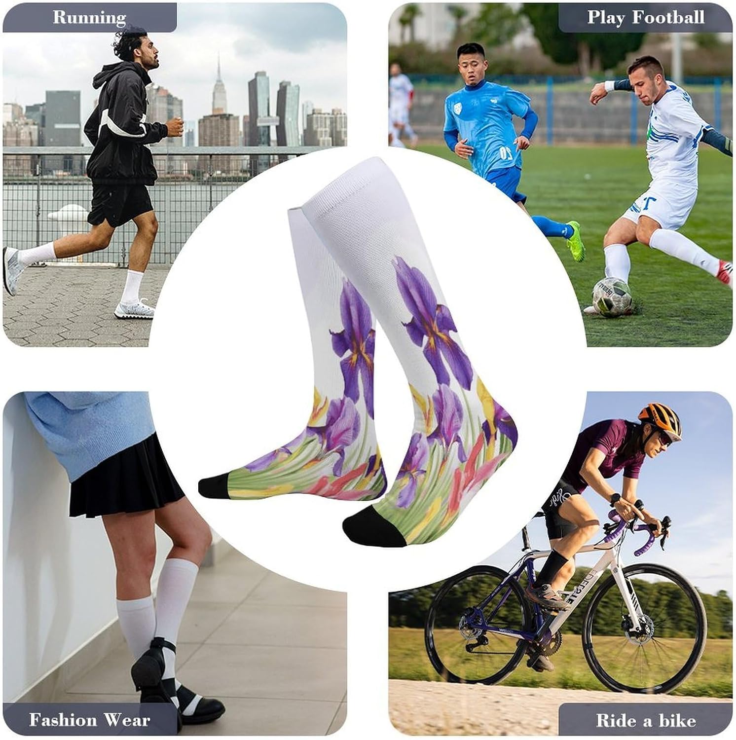 Iris Flower Butterfly Compression Socks for Men Women | Funny Novelty Knee High Socks, Breathable Cozy Soft Football Sock, Over The Calf Socks for Casual Work Athletic Sock & Gifts