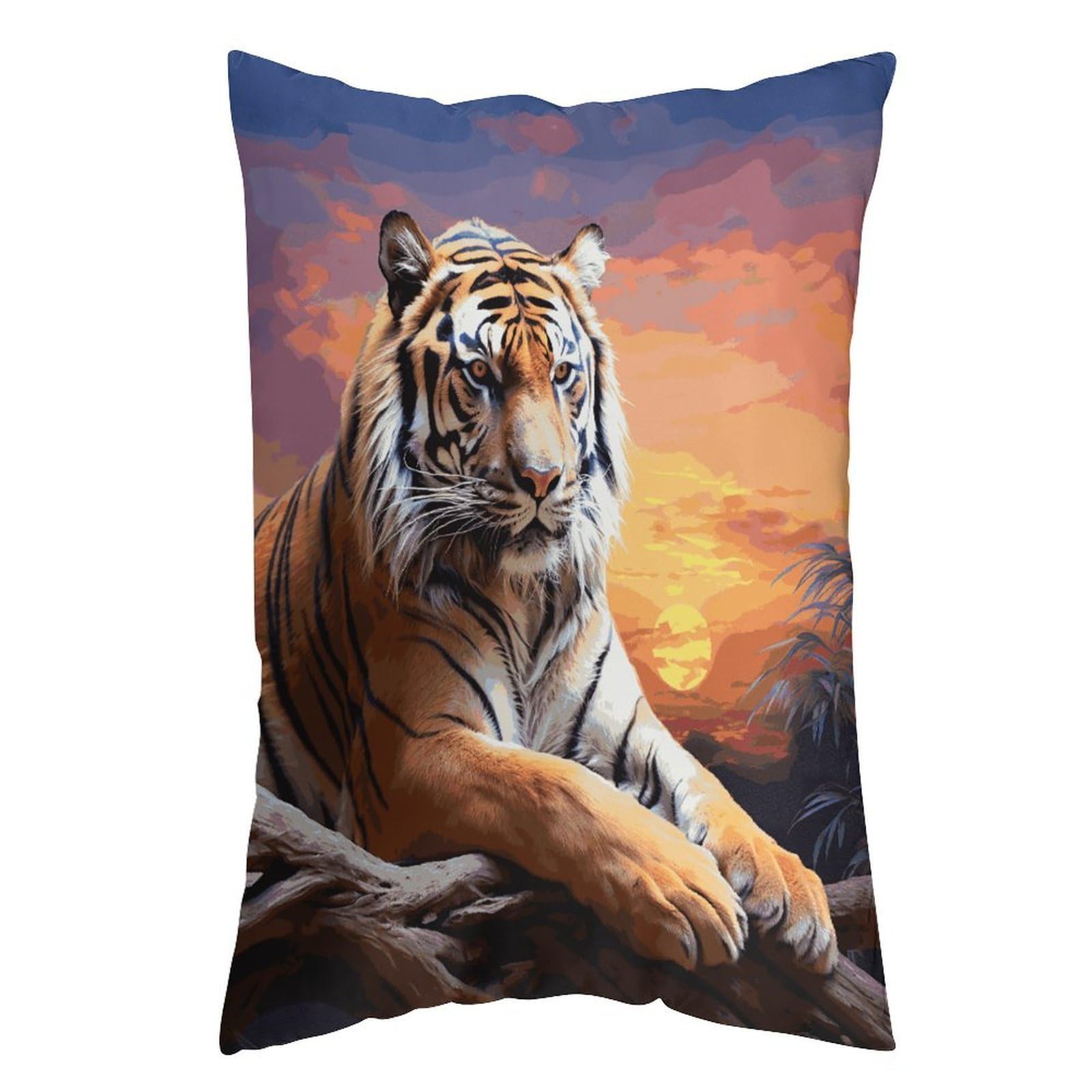 LDGSUPH Tiger Colorful Sunset Pillow Cases Soft Pillowcase with Invisible Zipper Wrinkle Resistant Pillow Covers Breathable Removable Pillow Protector for Bed Sofa Car 20"x30"