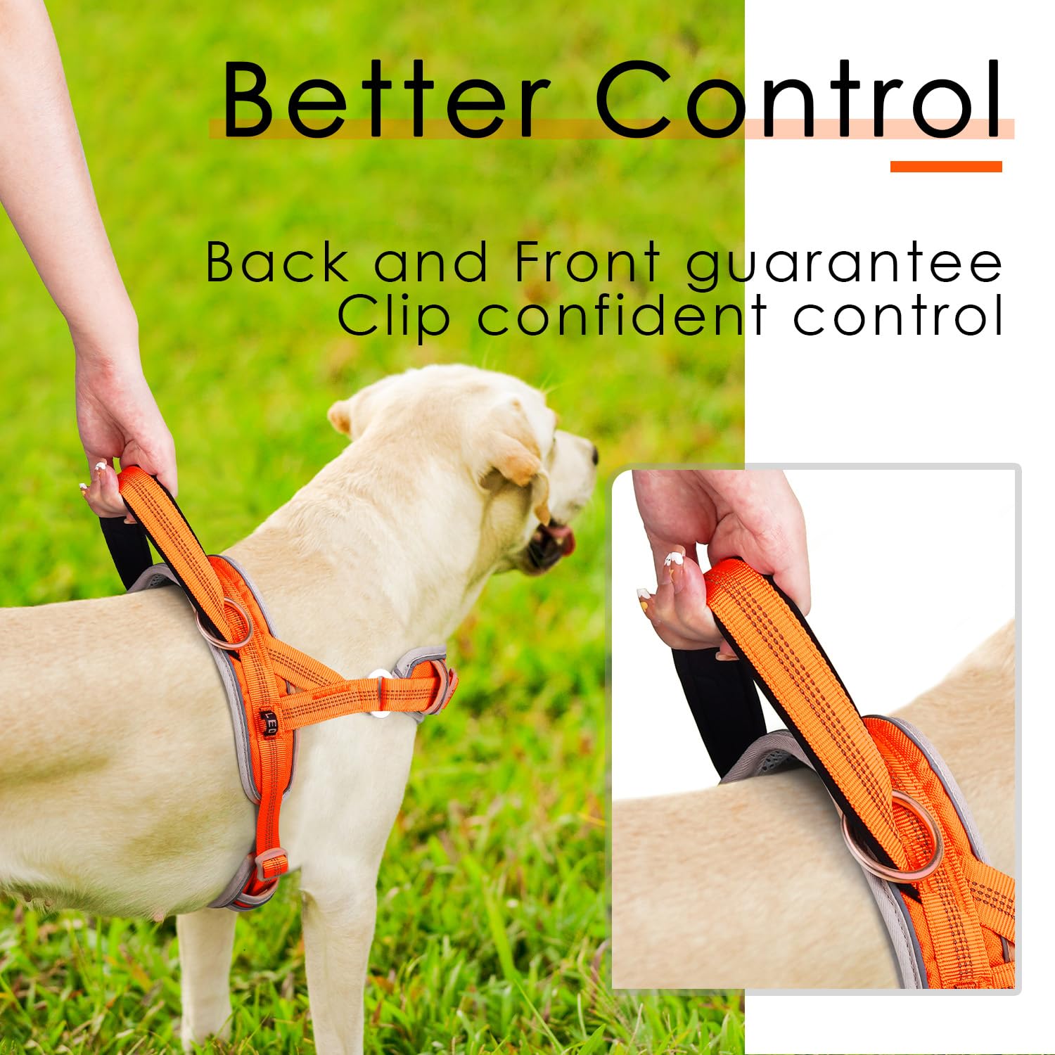ADVENTUREMORE Arnés deportivo sin tirones para perros grandes, arnés reflectante transpirable para perro, arnés para perro a prueba de escapes con asa de clip frontal de fácil control para