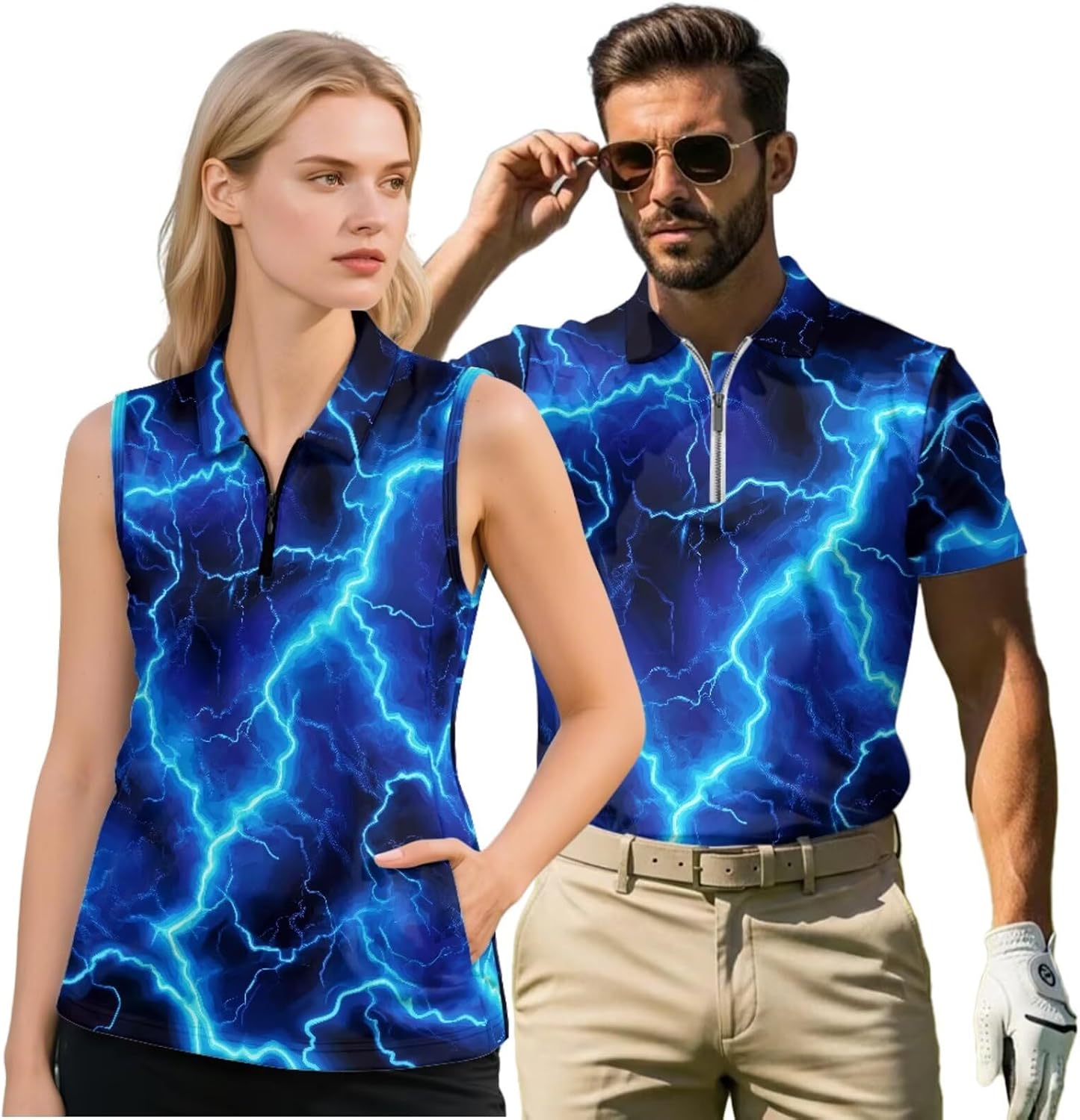 TOADDITDO Fun Matching Golf Shirts for Couples Womens Golf Shirt Zip Up Athletic Clothes Short Sleeve Polo Shirts for Men